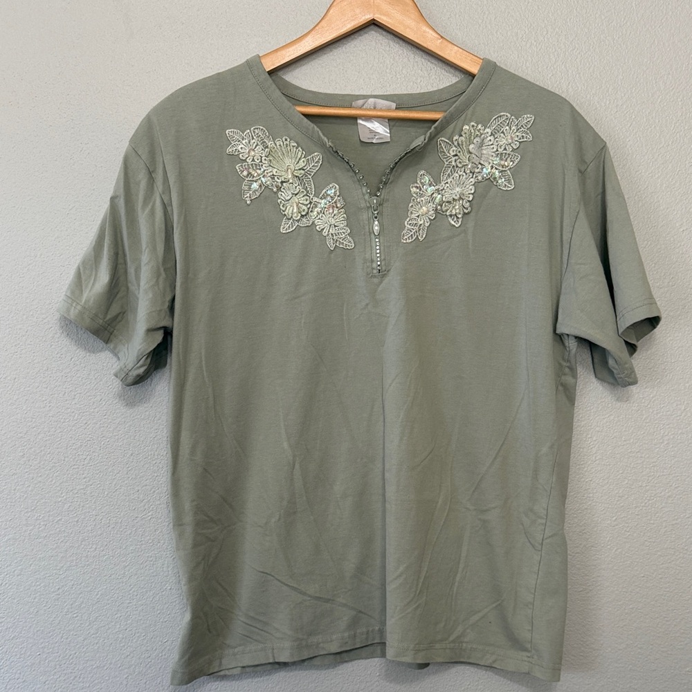 Vintage expressions by Charlotte women’s green‎ short sleeve shirt XL granny